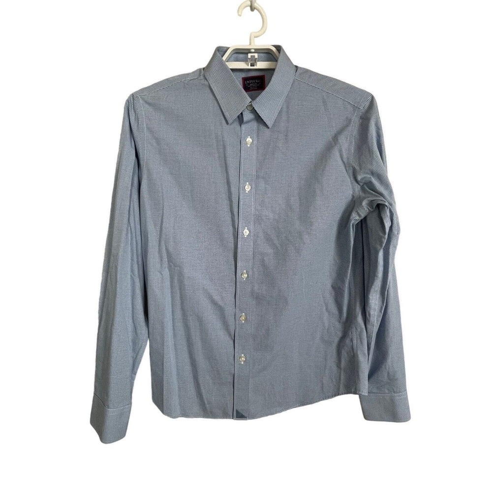 UnTuckit Slim Fit Men's Size M‎ Blue White Plaid Long Sleeve Button Up Shirt